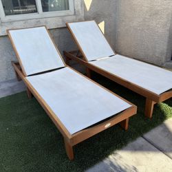 Patio ,outdoor Furniture 2 Pool Chairs Wood With Fabric 