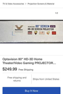 Optavision 80” HD-3D projector screen, brand new