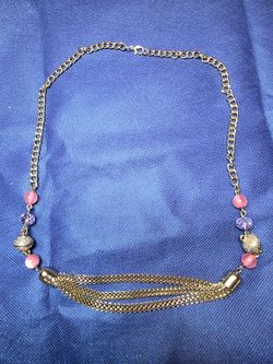 Gold-Tone Chain Necklace with Pink Beads