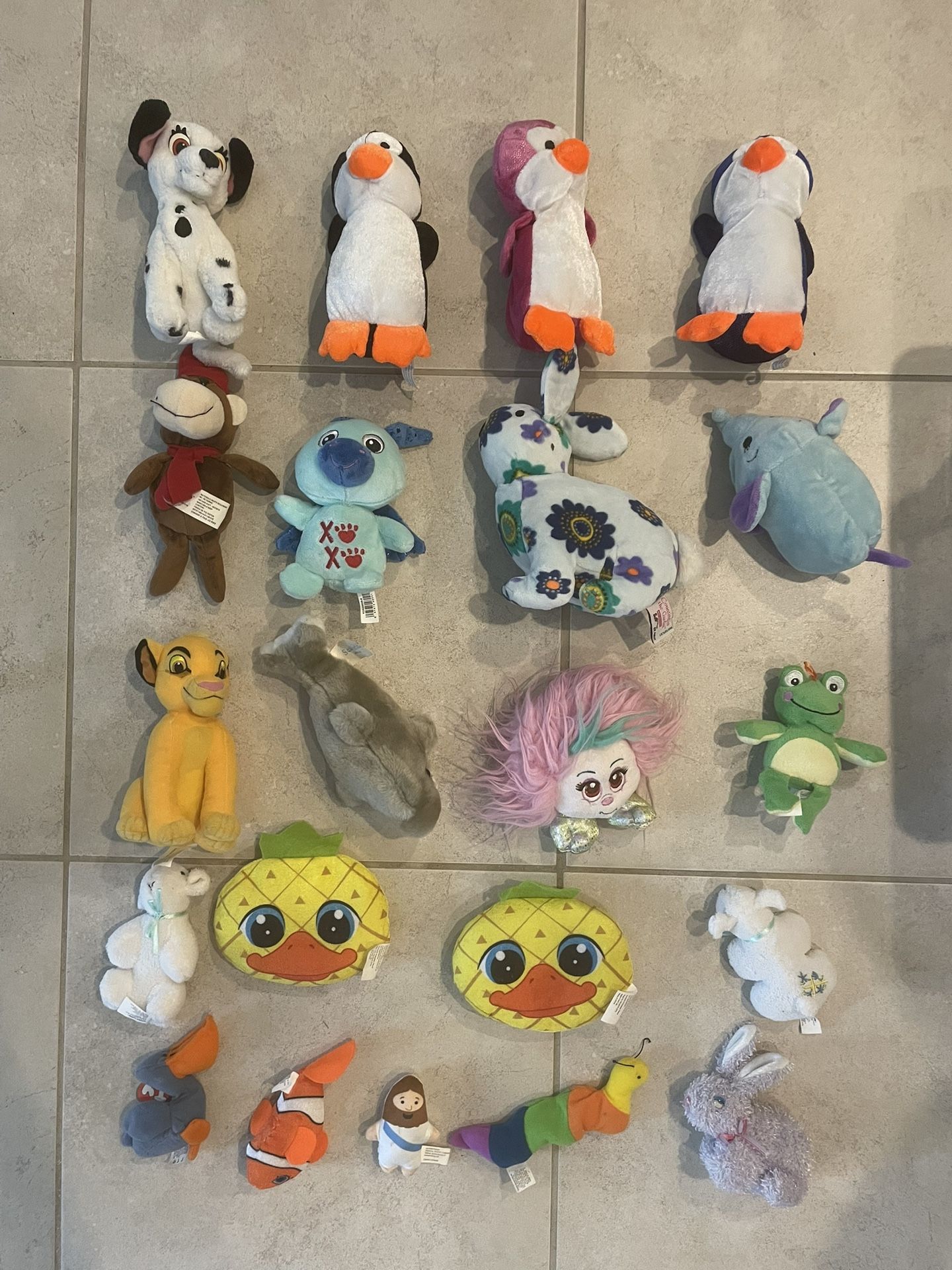 Set Of 21 Small Plush Toys Bunnies Ty Lion King Penguins