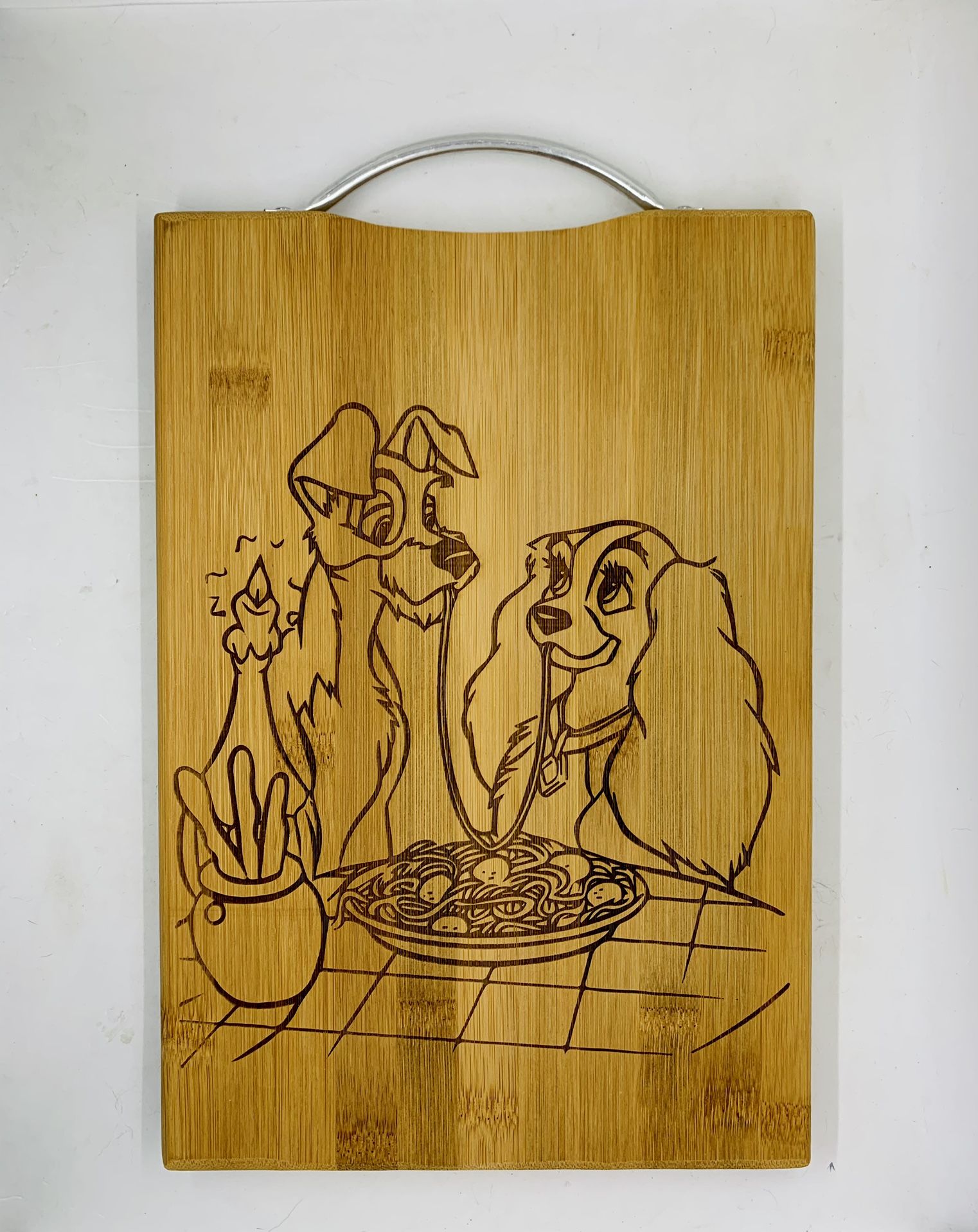 Lady and the tramp laser engraved bamboo high quality cuttingboard