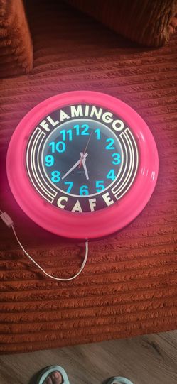 Vintage Flamingo Cafe Neon Wall Clock – Working
