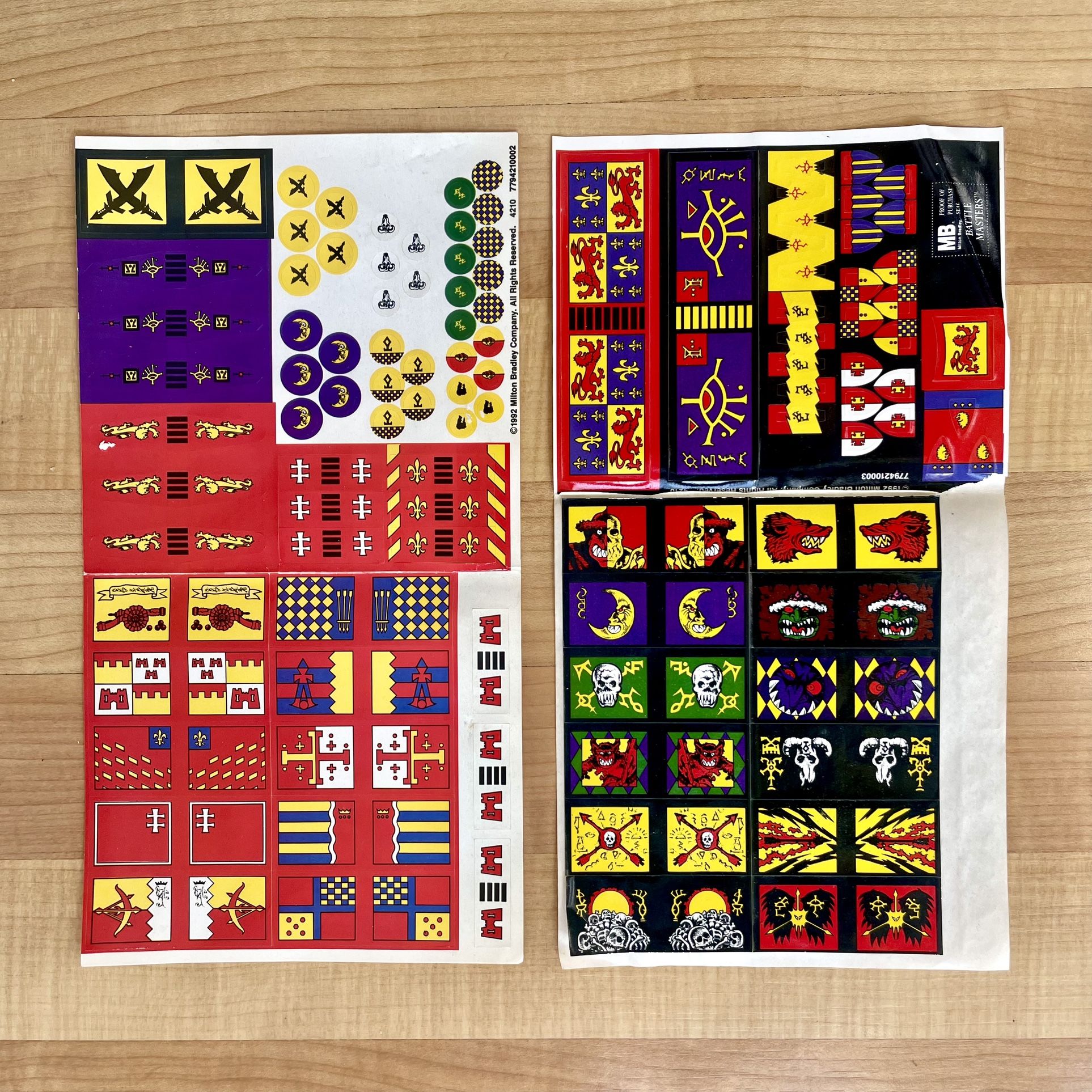 Vintage 1992 Milton Bradley Battle Masters Board Game Part Stickers Sheets