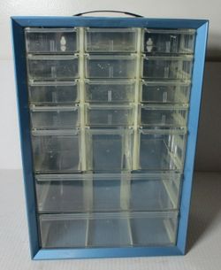 Vintage AKRO-MILS 17 Drawer Metal Frame Cabinet Parts Organizer/Storage