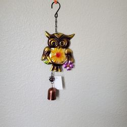 New With Tags Yellow Owl Bell Outdoor Wind Chime