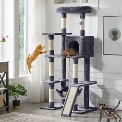 63" Multilevel Plush Cat Tree with Hammock for Cats Kitchens