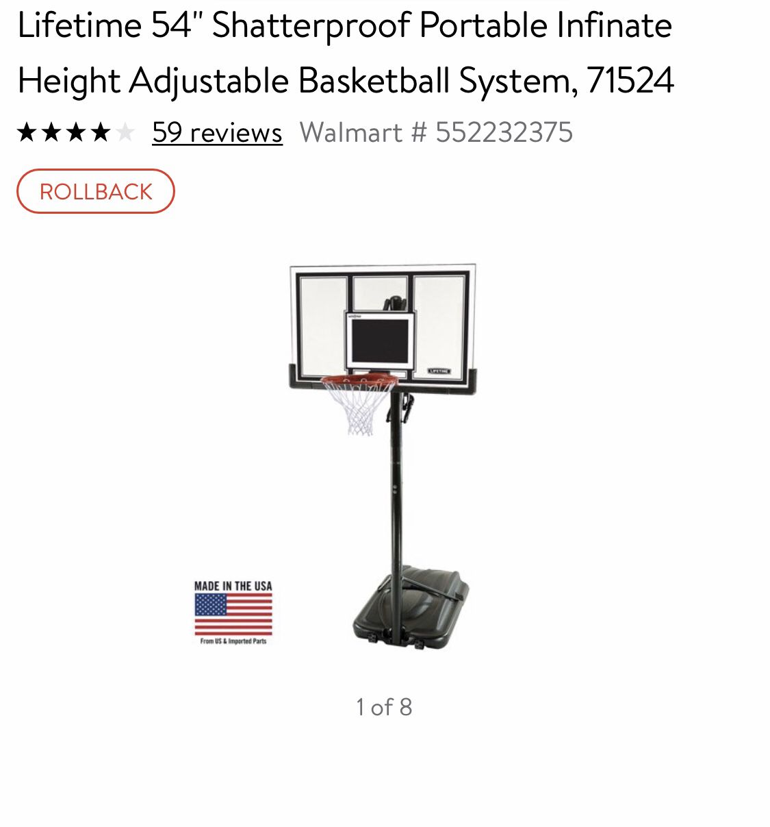 54 inch shatterproof lifetime basketball hoop adjustable in need Of assembly