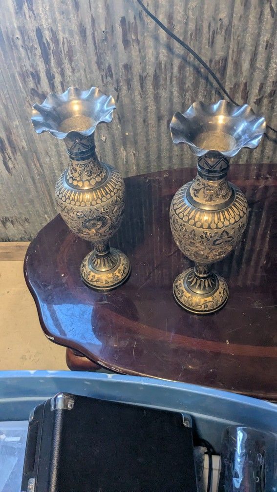 HAND CARVED BRASS VASES FROM INDIA