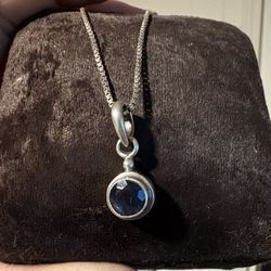 Italy 925 Sterling Silver Blue Gemstone Necklace 18” Box Chain