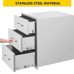 New Outdoor Kitchen Drawer 14" W x 21" H x 21" D Stainless Steel BBQ Drawer with Exquisite Handle Three-Opening Drawer for Embedded Installation (B568