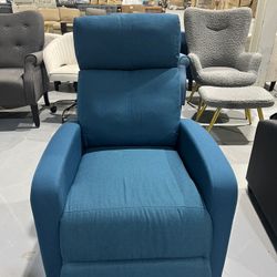 New Fabric Recliner Sofa Modern Single Recliner Sofa Home Theater Seating with Thick Seat Cushion, Backrest and Pocket Spring, Blue