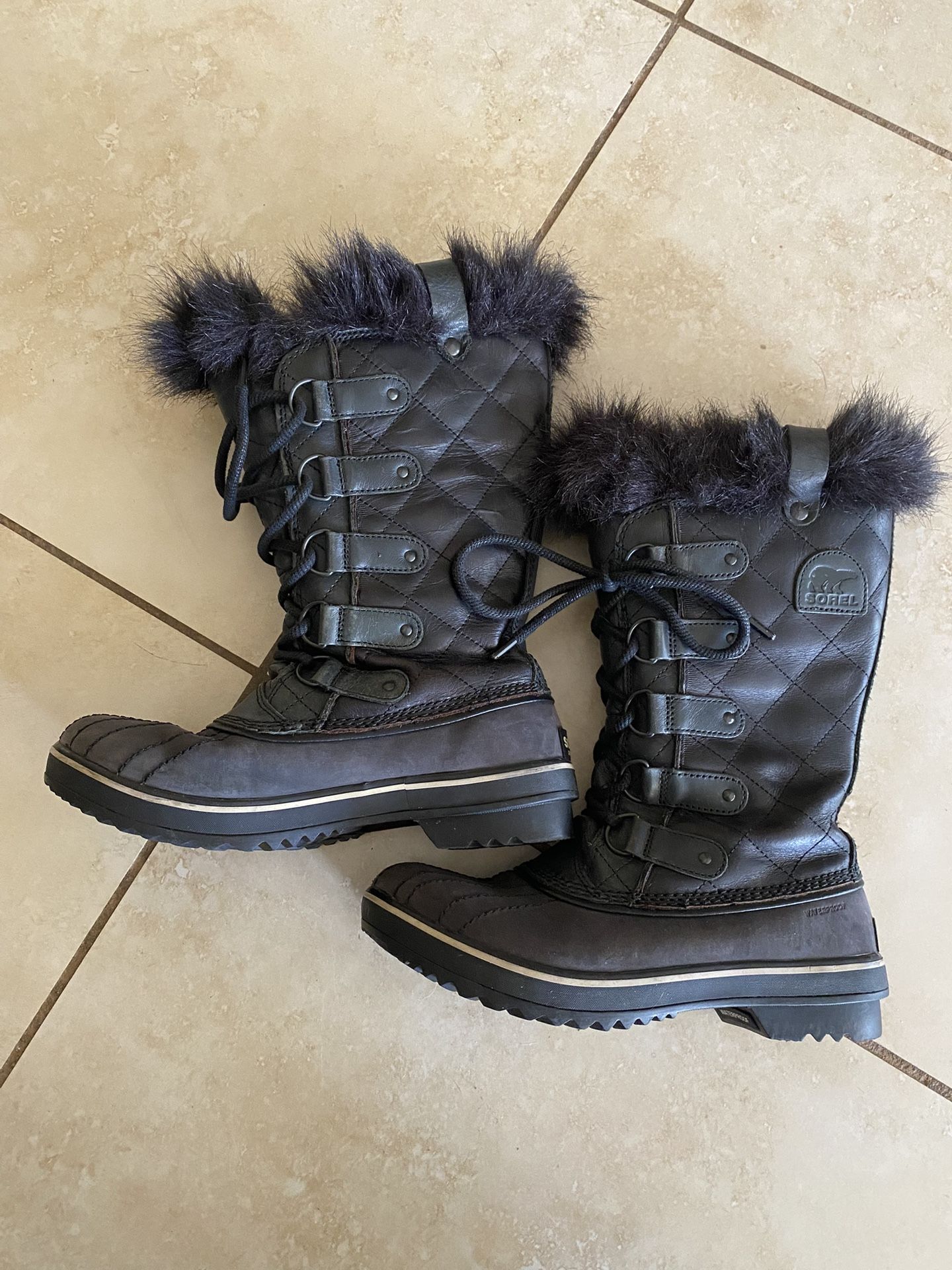 SOREL Winter Black Boots 7.5 Snow Rain Waterproof 