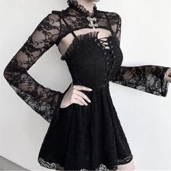 LARGE Bolero Shrug Top Trad Goth Black Shawls and Wraps for Evening Dresses Short Cardigan