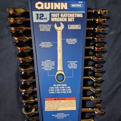 Quinn 12-Piece Metric 100-Tooth Ratcheting Combination Wrench Set.