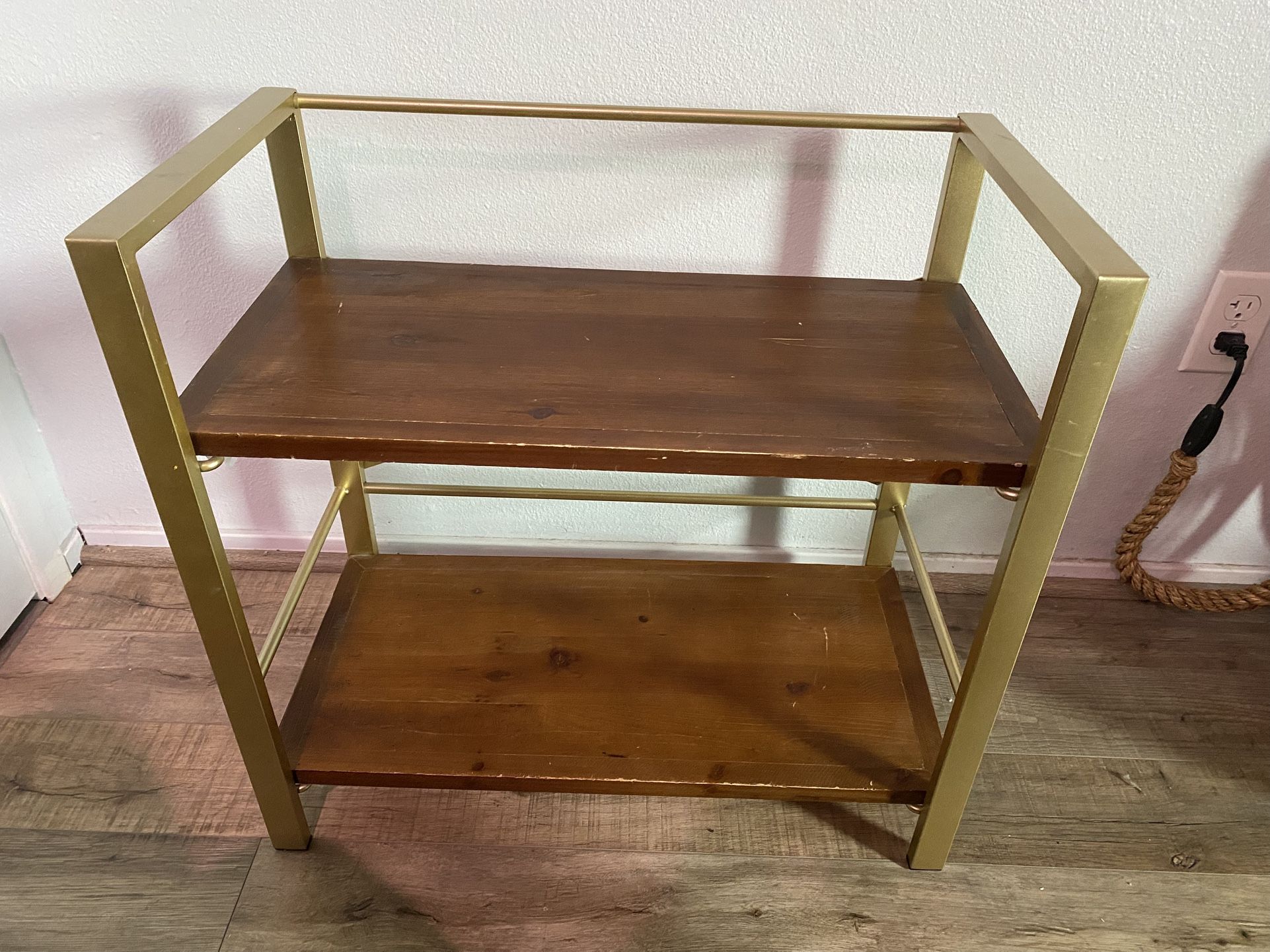 2-tier Wooden Shelf With Golden Accent
