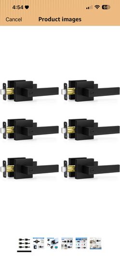 6 Pack Matte Black Door Handles, Keyless Interior Door Knobs, Privacy Door Lever Locksets for Bedroom Bathroom, Heavy Duty Square Door Lock (2.0lb), R