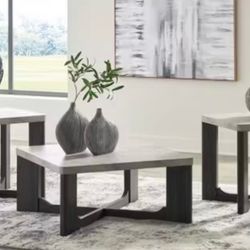 COFFEE TABLE SET 2 TONE FRAME W CHARCOAL GRAY GRAIN FINISH MADE W LAMINATE &MDF SUBSTRATE