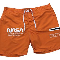 Aldrin Family Foundation Men’s NASA Orange Casual Swim Trunks Shorts Size XXL