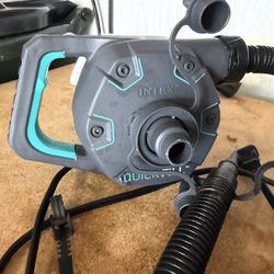 Intex Premium Quick-Fill 120V AC Electric Air Pump for Air Mattress & Inflatables, 3 Nozzles - Gray/Green