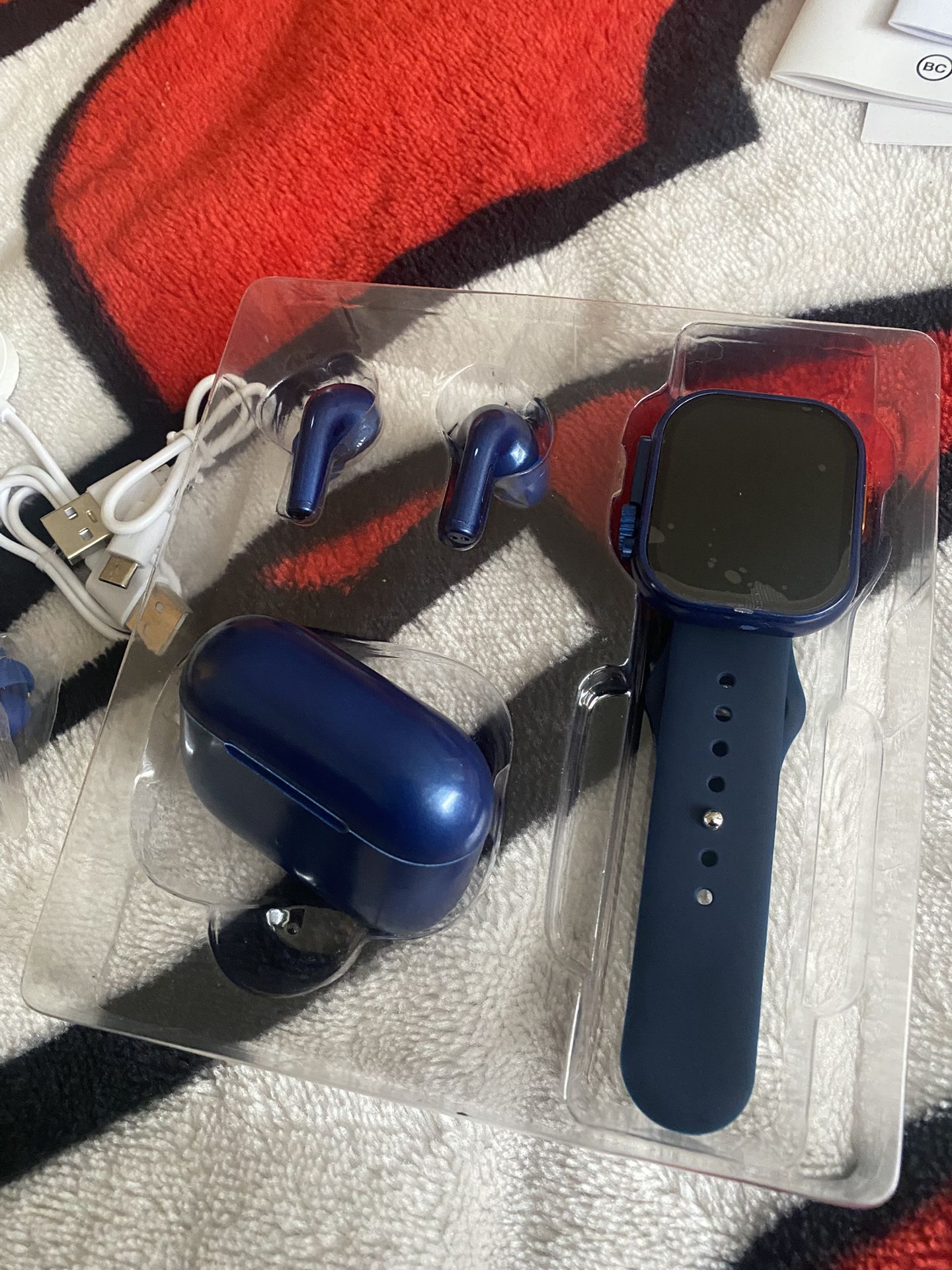 Smart Watch, Ear Buds, Charger Case And Charger Cords