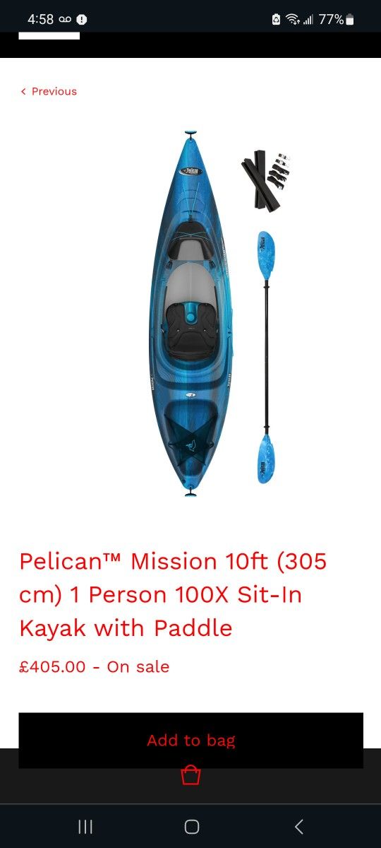 Pelican Mission 10ft 1 Person 100X Sit-In Kayak with Paddle $300 each or 2 for $500