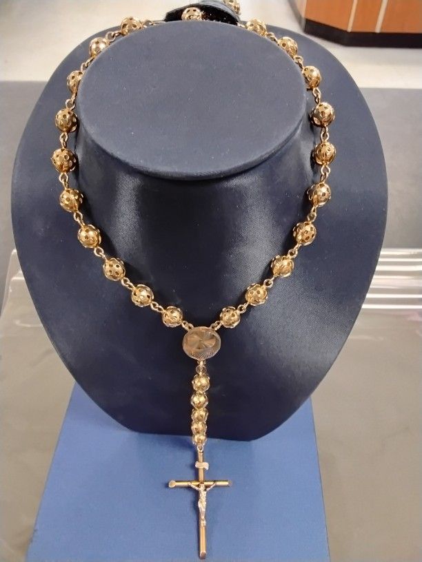 Bead Chain With Pendant Crucifix 10k Yellow Gold