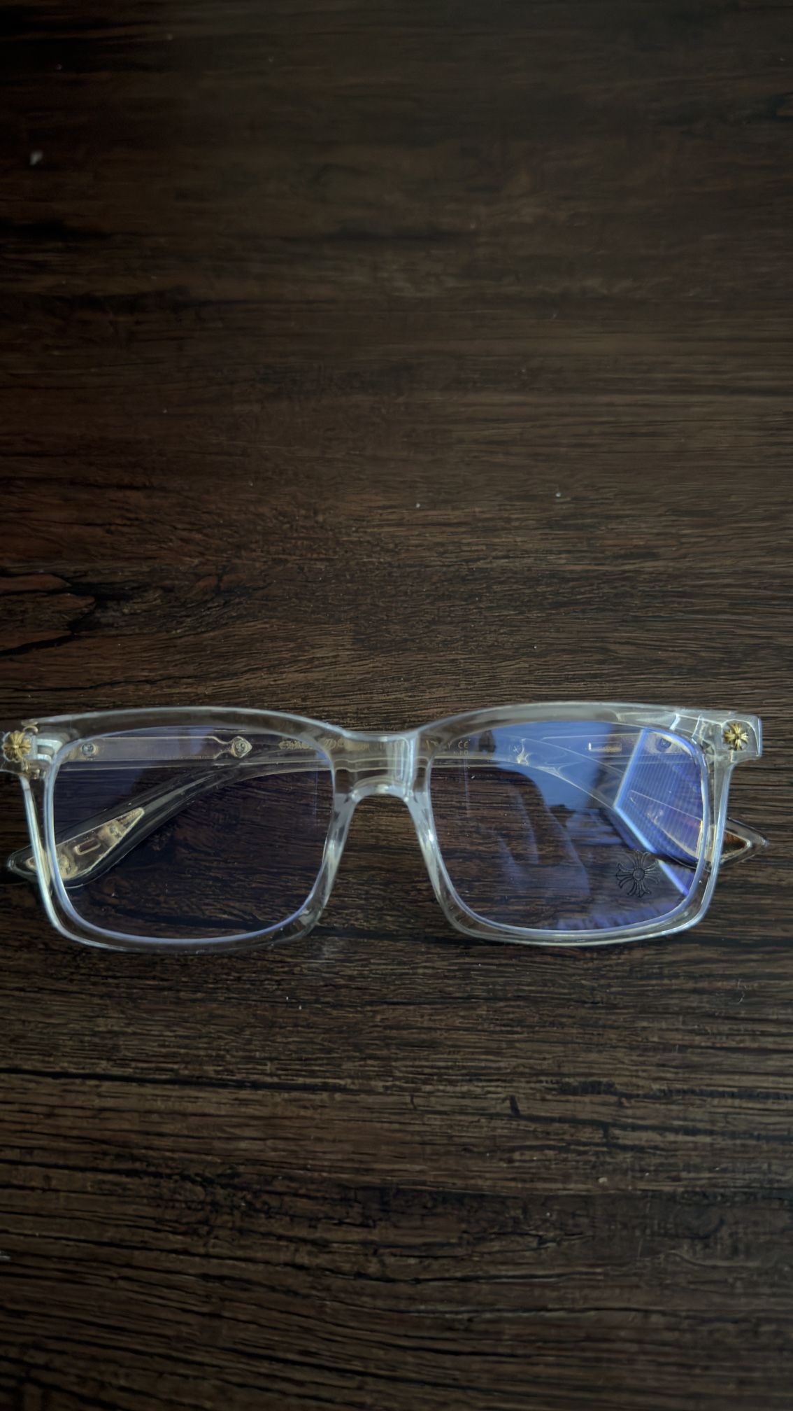 Clear chrome heart glasses