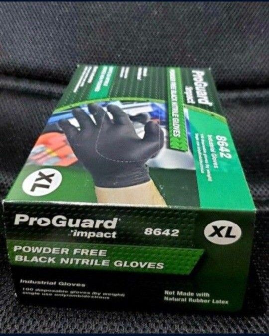 New Impact ProGuard Disposable Nitrile Gloves, Powder-Free, Black, X-Large $13.00