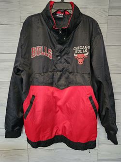 Chicago Bulls NBA Jacket Pullover Black Red Pockets Zip Side *Large*