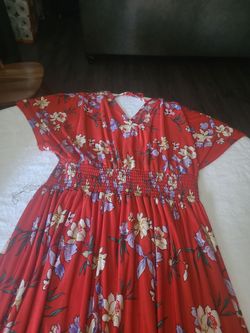Red Floral Smocked Waist Maxi Dress