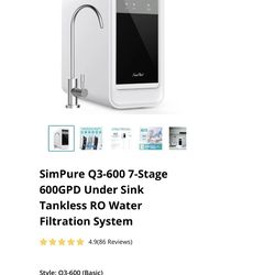 SimPure Q3-600 7-Stage 600GPD Under Sink Tankless RO Water Filtration System