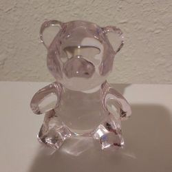 Oneida Cut Lead Crystal Pink Teddy Bear Vintage Animal Paperweight Korea Figure