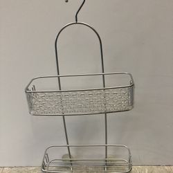 Silver Shower Caddy With Hook And Suction Pads