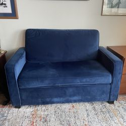 Blue Velvet Twin Loveseat Sofa Sleeper