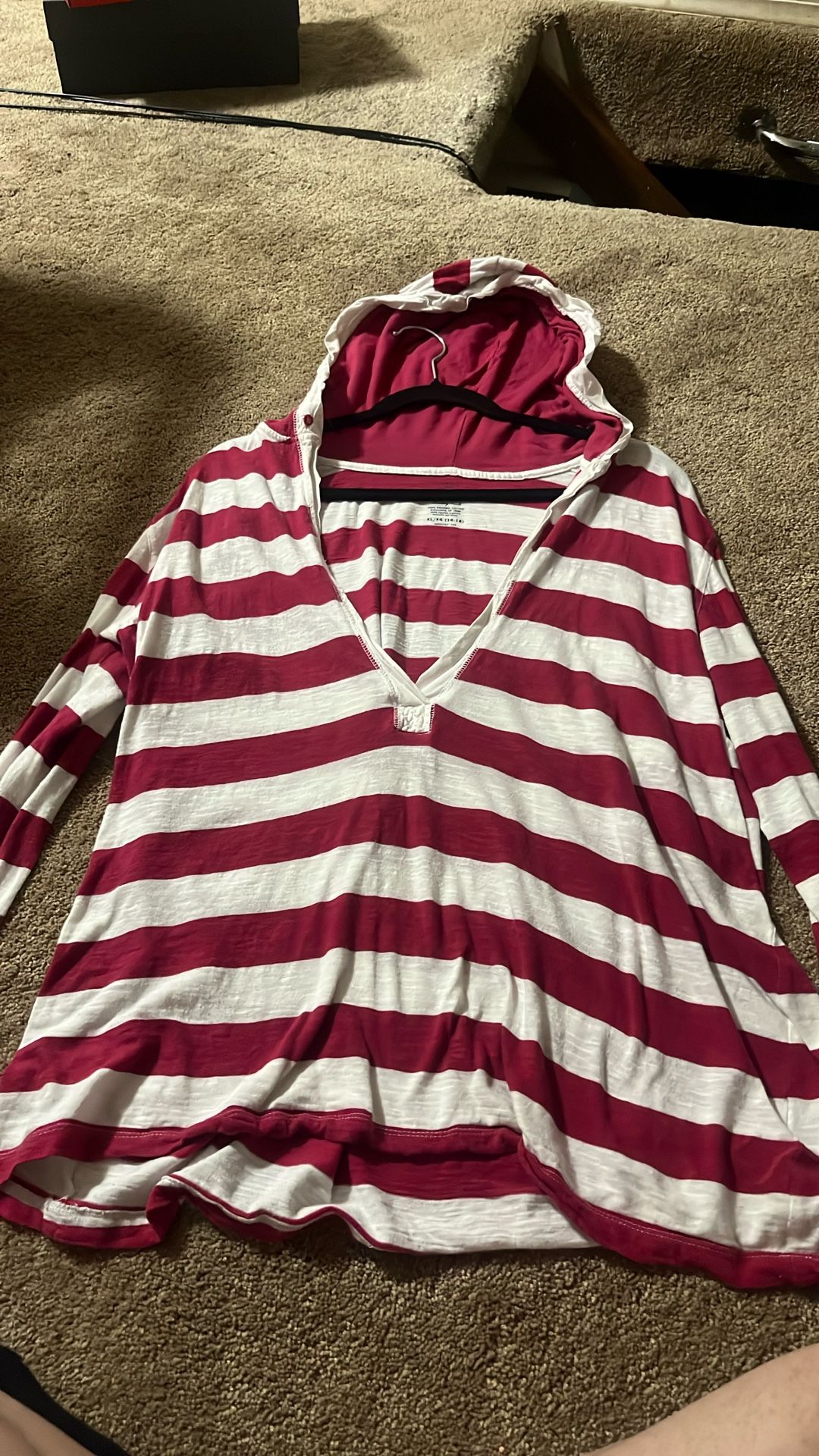 Faded Glory Red And White Stripped Hoodie Size XL