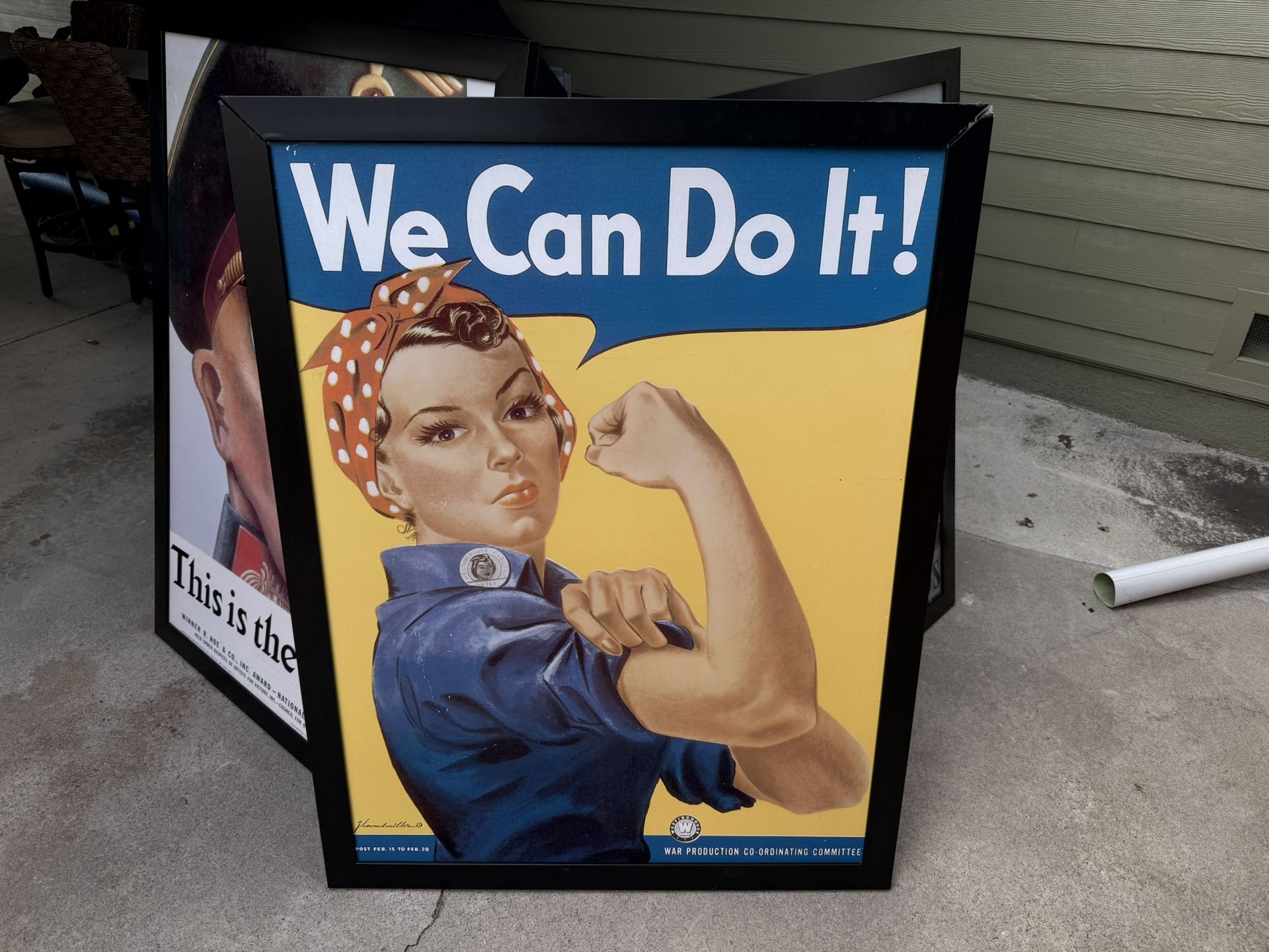 We can do it -Rosie the Riveter framed poster needs top part of frame restapled 49 x35.5