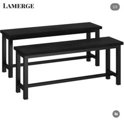 Set of 2 Black Dining Benches