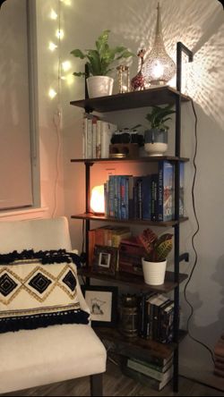 5-Tier Ladder Bookshelf – Wall Mounted, Rustic Brown/Black