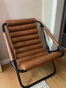 Brown Faux Leather Lounge Chair Black Metal Frame