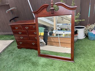 Wood Dresser with Large Matching Mirror