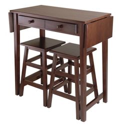 Winsome Wood Mercer 3-Pc Set, Drop Leaf Island Table & 2 Stools, Cappuccino Finish