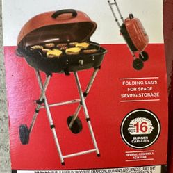 Travel/Portable Charcoal Grill With Wheels And Extras