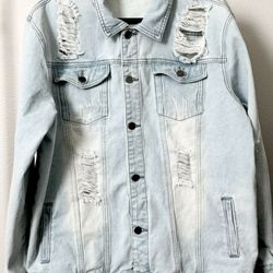 Fashion Nova Oversized Boyfriend Distressed Denim Jacket Size 3X - Excellent Preloved Condition 