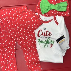 New. 3pc Holiday Outfit. 3/6mos