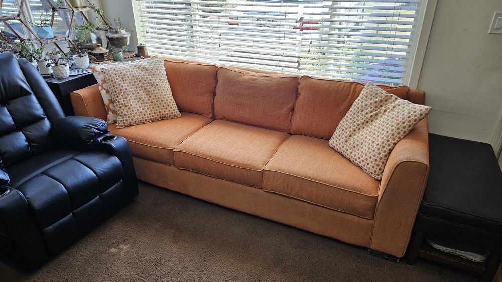 8' Couch, Comfy, 3 Throw Pillows, Washable Covers $200 OBO