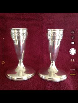 Vintage Woodward & Lothrop Sterling Candlesticks Pair #1103. With removable Sterling Silver Pierced Candle Sconces.