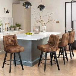 26" Tall Counter Height Swivel Bar Stools with Back Faux Leather Barstools for Home Kitchen, Brown