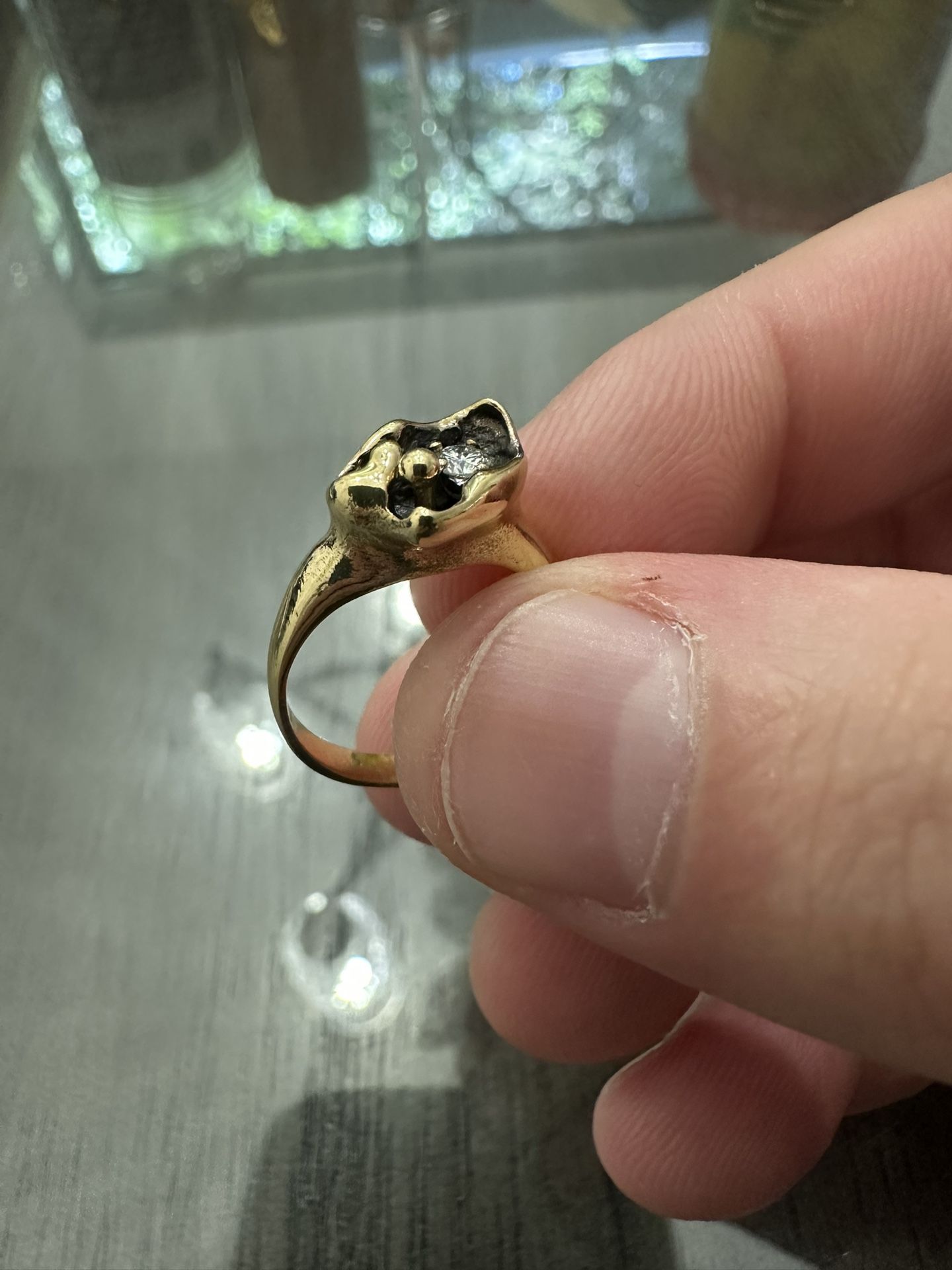 Solid 14k Yellow Gold Vintage Flower Ring Natural Diamond Size 6