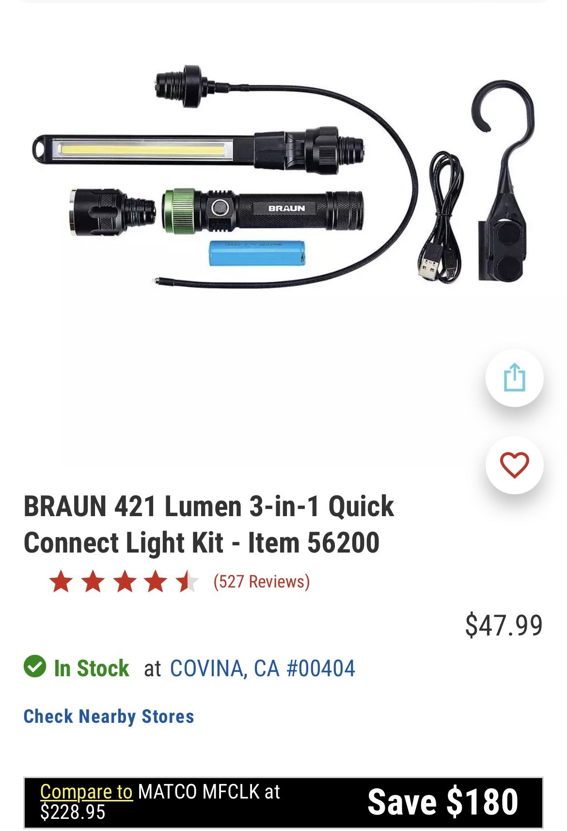 Braun 421 Lumen LED Rechargeable 3-in-1 Quick Connect Light Kit