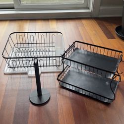 Kitchen Organization Set (Dish Rack + Fruit Basket + Paper Holder)